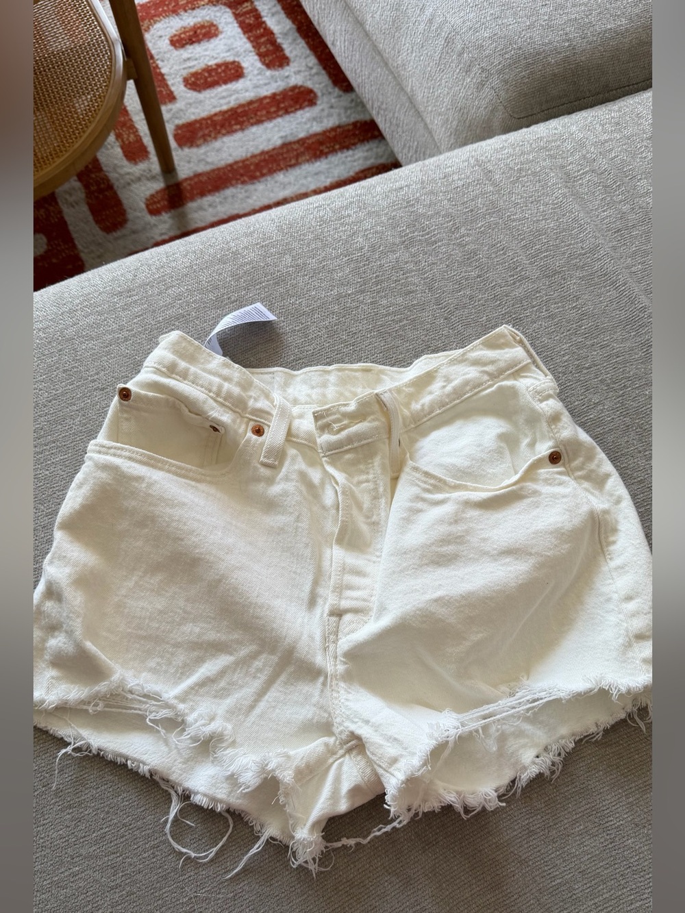 Levi's 501 White Frayed Denim Cutoff Shorts button fly